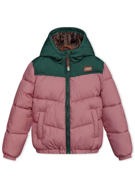 Moodstreet colourblock puffer winterjas roze groen (M307-5216-251)