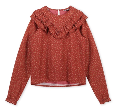 Moodstreet longsleeve ruffles polyester gevoerd met katoen aop bloemen (M308-5130-261)